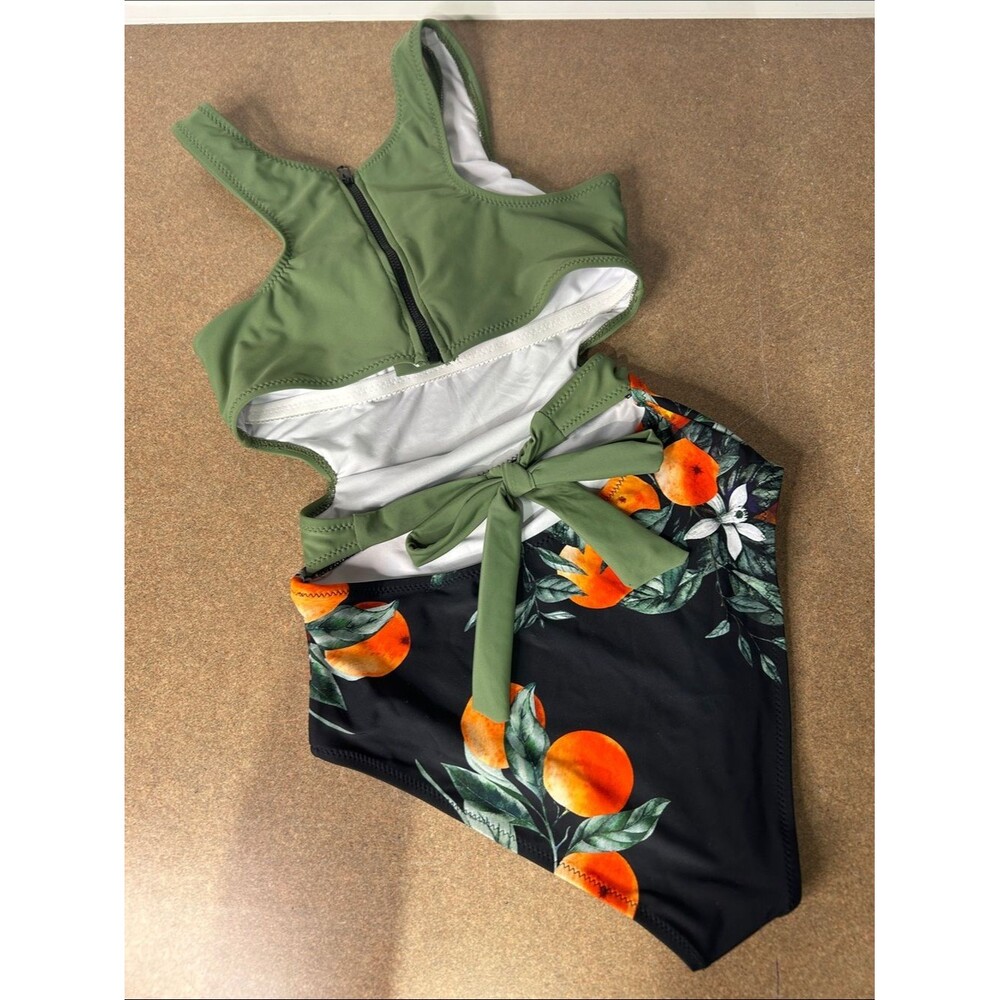 Cupshe Olive Green and Orange One-Piece Swimsuit with Citrus Print - Picture 3 of 7
